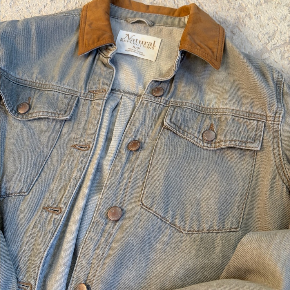 Natural Issue Denim Jacket with Brown Accents - Picture 2 of 3